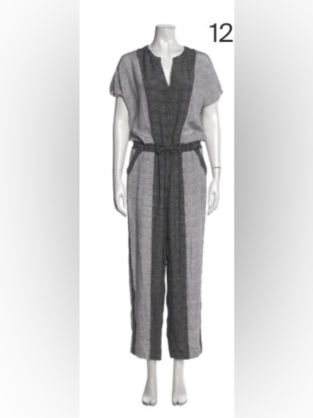 St. John Collection Silk Jumpsuit Plus Size 16 Black White V-Neck Drawstring